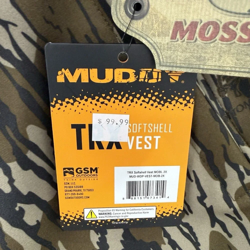 NWT Muddy Mossy Oak TRX Softshell Hunting Vest Size 2XL Bottomland Camo